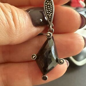 Black quartz 925 silver drop earrings